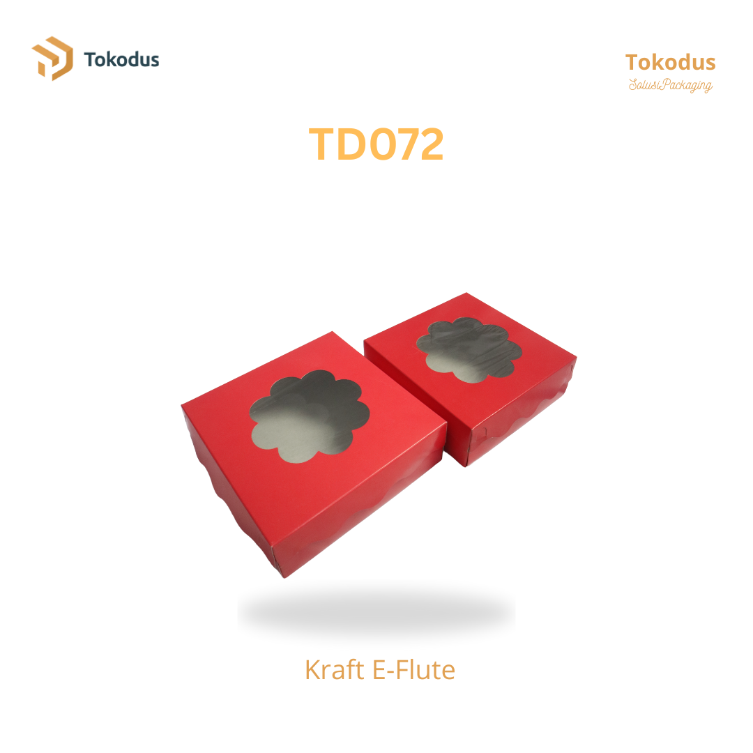 TD072 Kardus Kue Laminasi Bunga 20x20x7 cm Warna Merah (Bisa Custom)