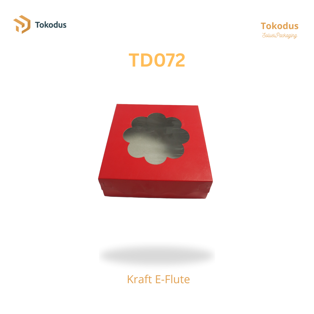 TD072 Kardus Kue Laminasi Bunga 20x20x7 cm Warna Merah (Bisa Custom)