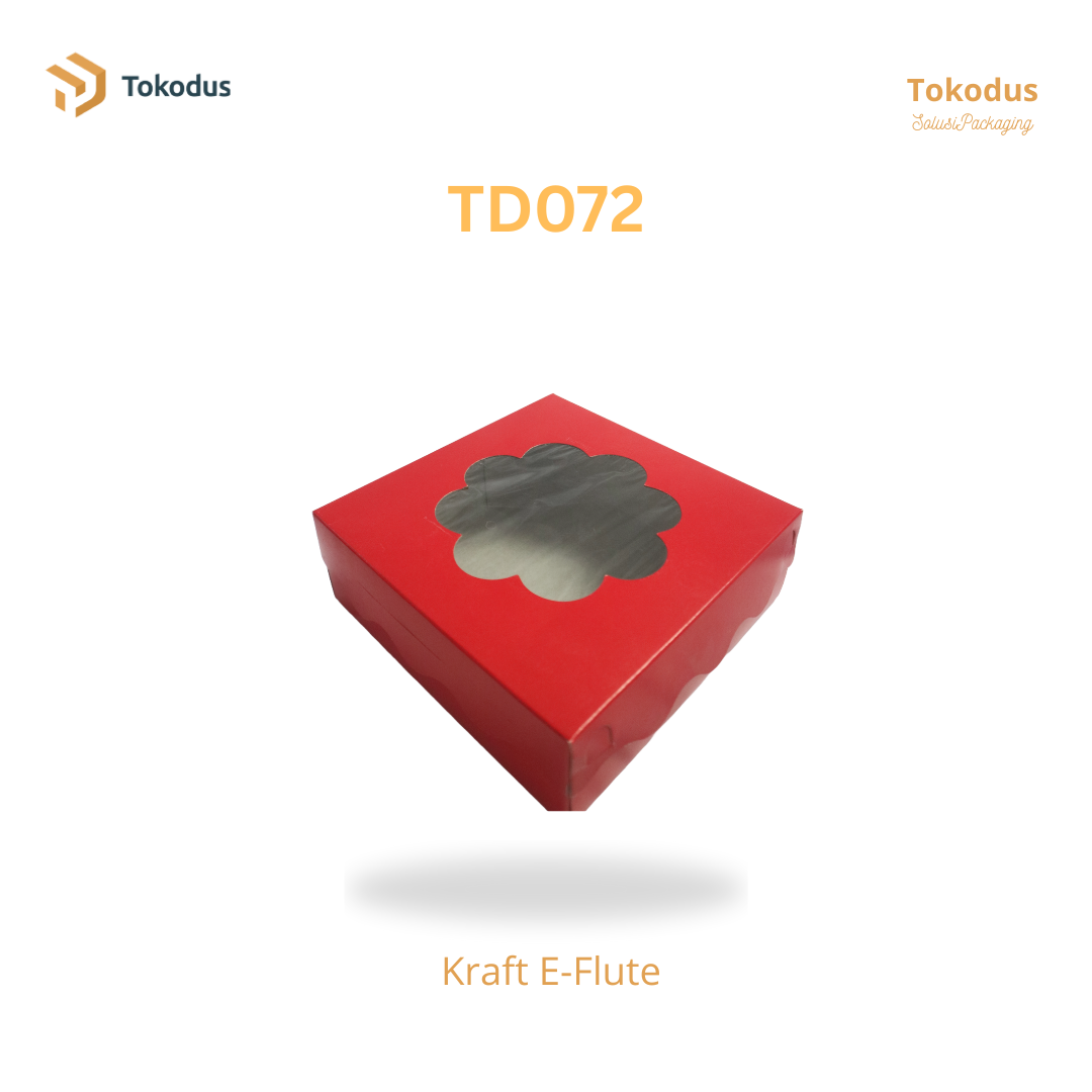 TD072 Kardus Kue Laminasi Bunga 20x20x7 cm Warna Merah (Bisa Custom)