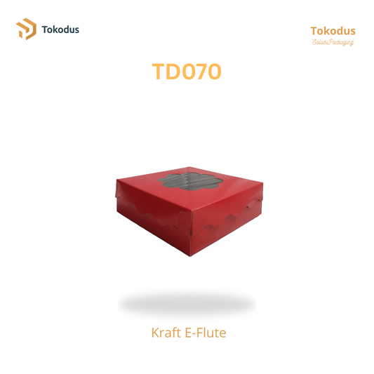 TD070 Kardus Kue Laminasi Bunga 22x22x7 cm Warna Merah (Bisa Custom)
