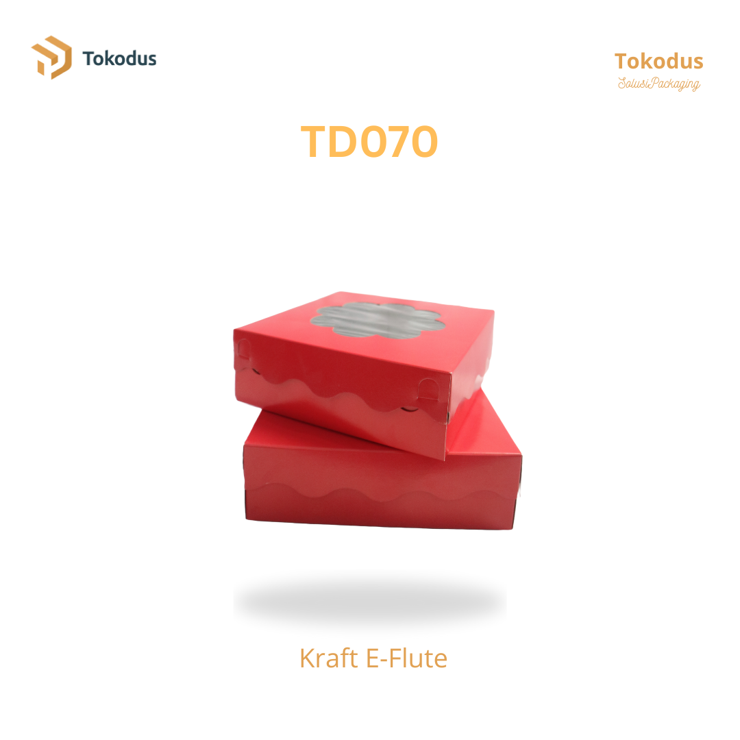TD070 Kardus Kue Laminasi Bunga 22x22x7 cm Warna Merah (Bisa Custom)