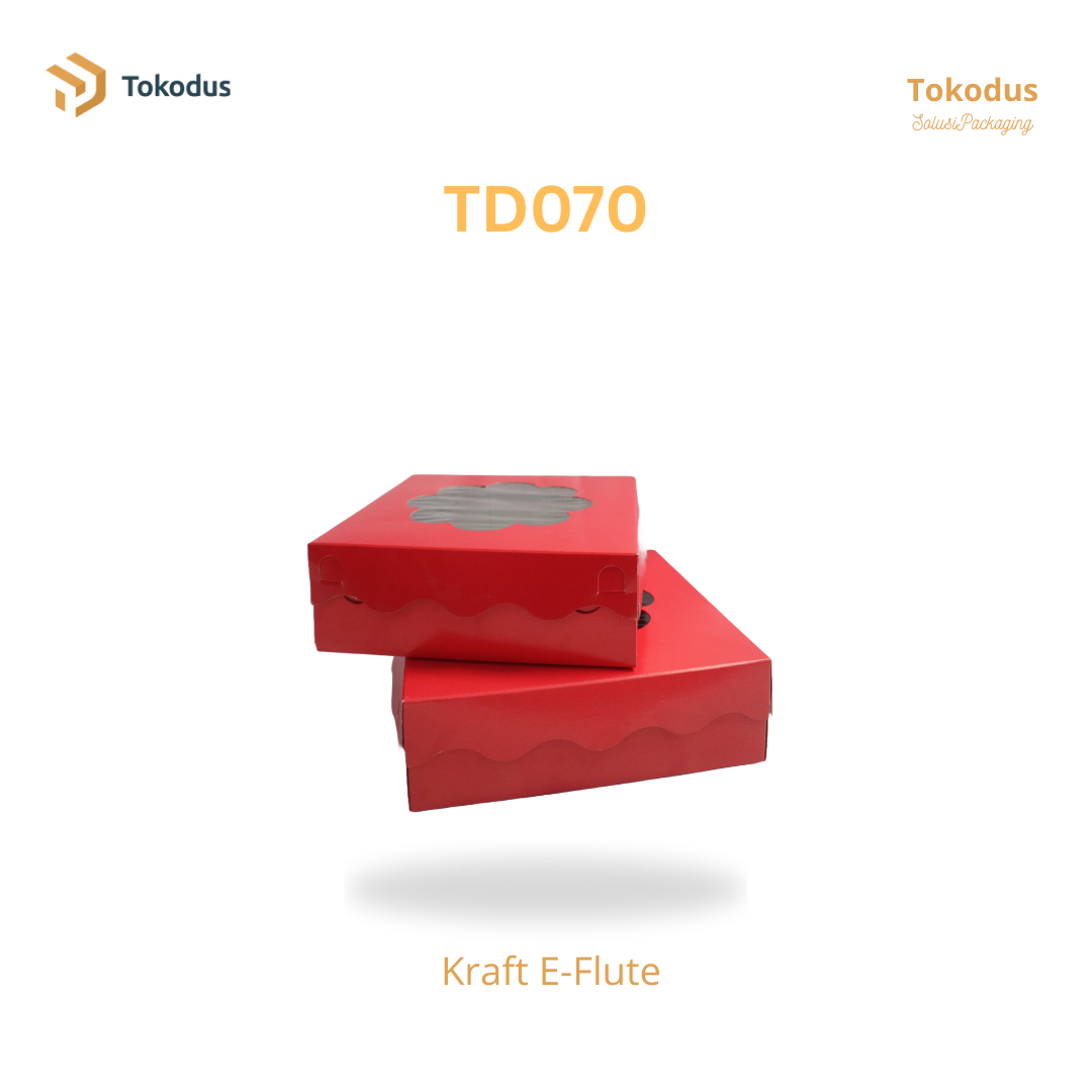 TD070 Kardus Kue Laminasi Bunga 22x22x7 cm Warna Merah (Bisa Custom)