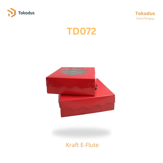 TD072 Kardus Kue Laminasi Bunga 20x20x7 cm Warna Merah (Bisa Custom)