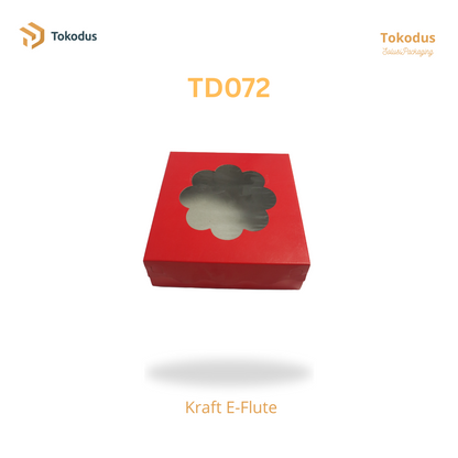 TD072 Kardus Kue Laminasi Bunga 20x20x7 cm Warna Merah (Bisa Custom)